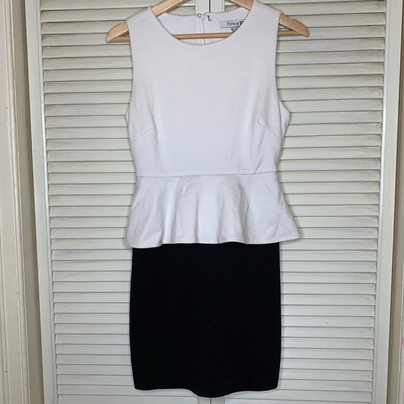 F21 black and white peplum dress M - Picture 2 of 7